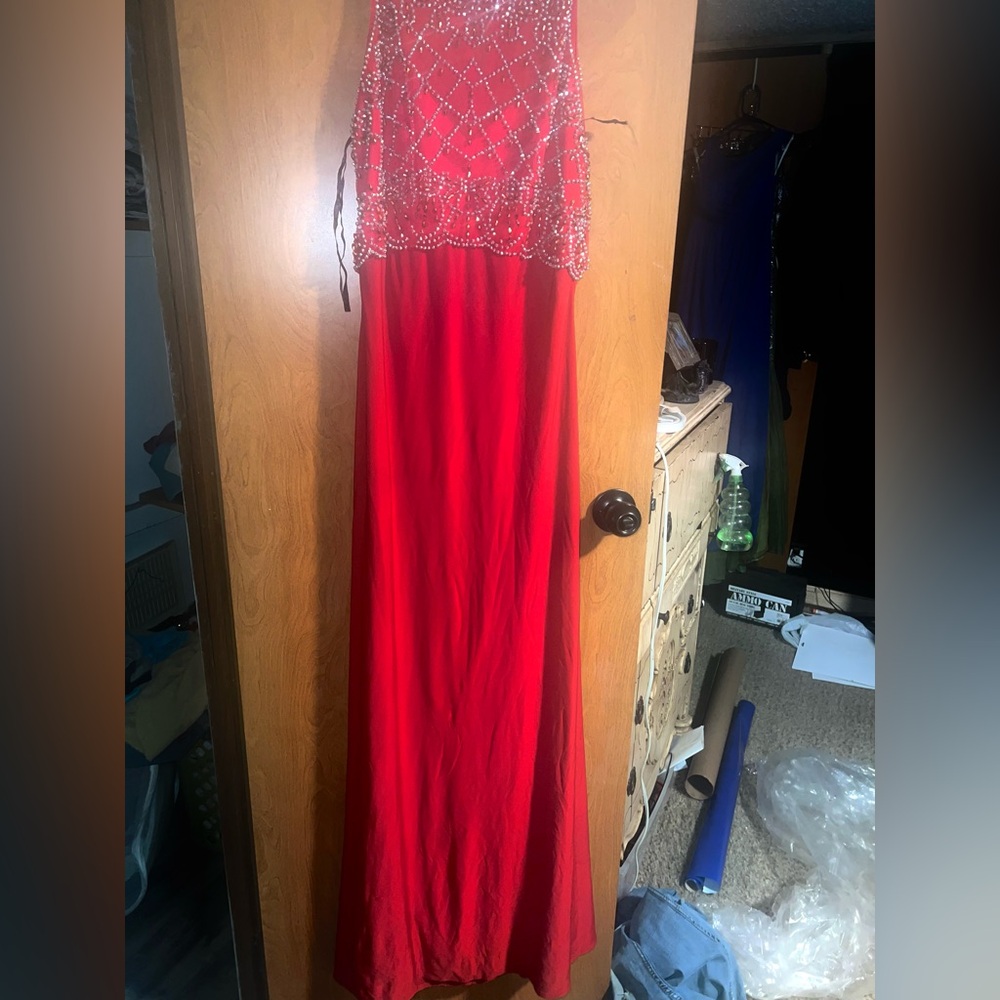 Elegant Red Beaded Evening Gown